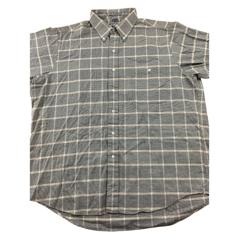 Van Heusen Mens Top Button Up Long Sleeve Gray Plaid Dress Shirt Size 17.5 32/33 - Picture 4 of 14